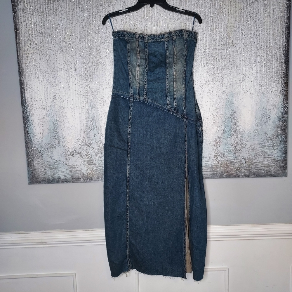 Zara Strapless Dark Gray Denim Midi Dress - Picture 10 of 12